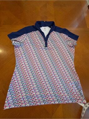 EP Pro Multicolor Patterned Polo Top with Navy Collar Size Large